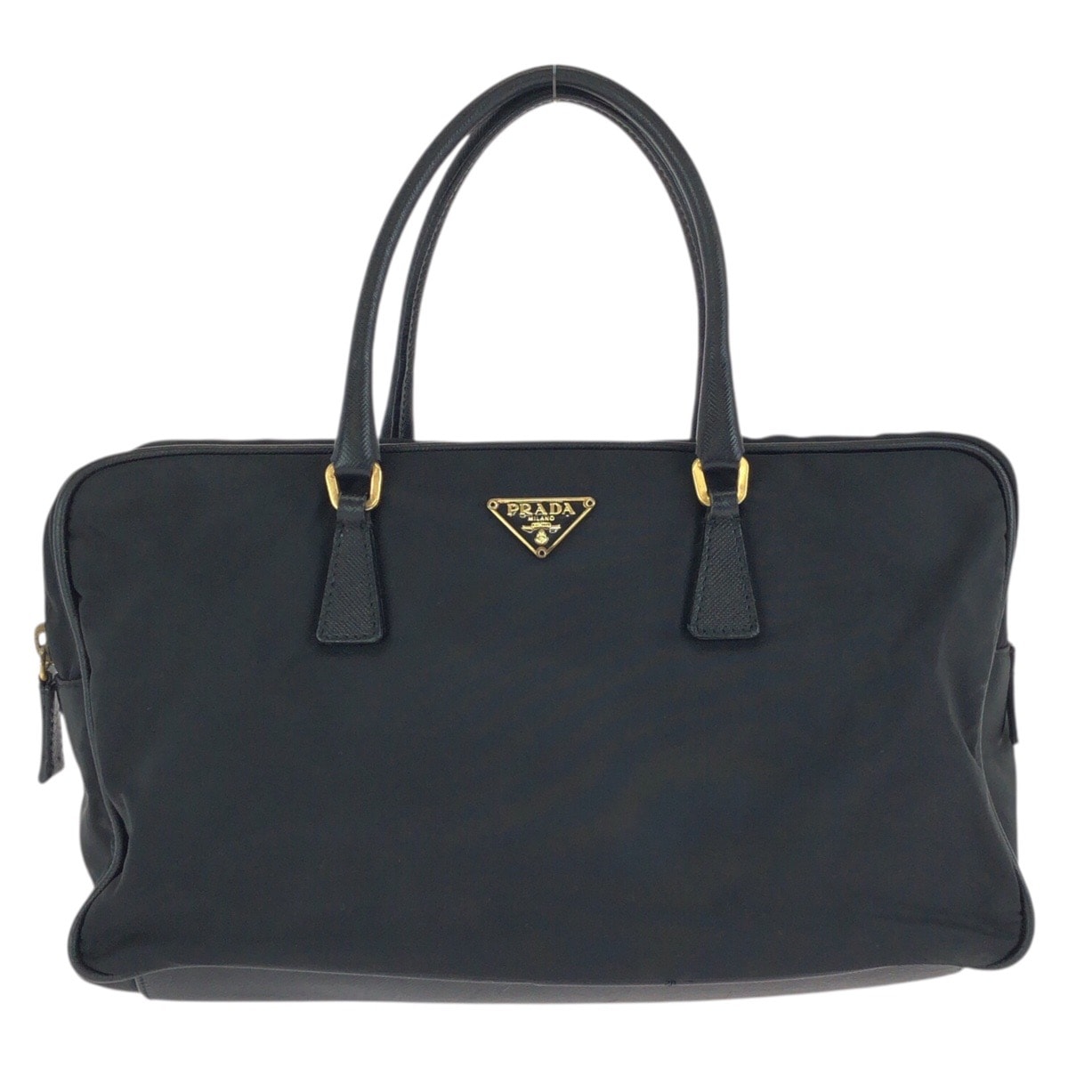 美品 PRADA プラダ テスート サフィアーノ 三角ロゴプレート ブラック 黒 ゴールド金具 ナイロン レザー/ ハンドバッグ トートバッグ 601924 【中古】