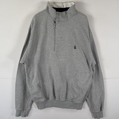 古着 90's/90年代 ノーティカ NAUTICA スウェット ハーフジップ トレーナー ワンポイントロゴ刺繍 襟付き L グレー メンズ