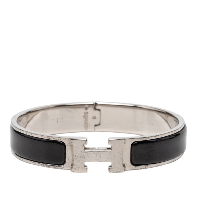 エルメス クリックH PM ブレスレット バングル シルバー ブラック メタル レディース HERMES 【中古】