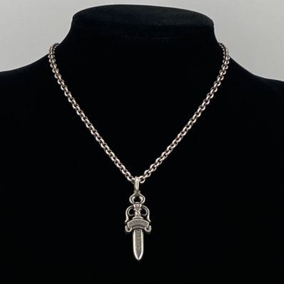 CHROME HEARTS(クロムハーツ) DOUBLE DAGGER/NE Chain 18inch ダブルダガー NEチェーン 18インチ セット SV925 ネックレス トップ22.77/チェーン21.04g シルバー