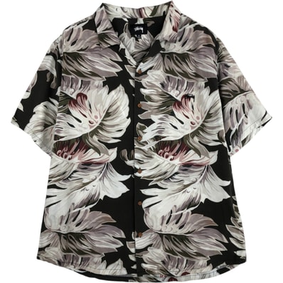 古着 ステューシー STUSSY リーフ柄 レーヨン オープンカラー ハワイアンアロハシャツ メンズM相当/eaa614558