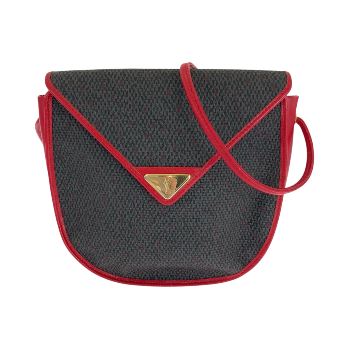 美品 YVES SAINT LAURENT イヴ サンローラン ヴィンテージ YSLロゴ レッド パープル ゴールド金具 レザー キャンバス/ ショルダーバッグ 斜め掛け 503805 【中古】