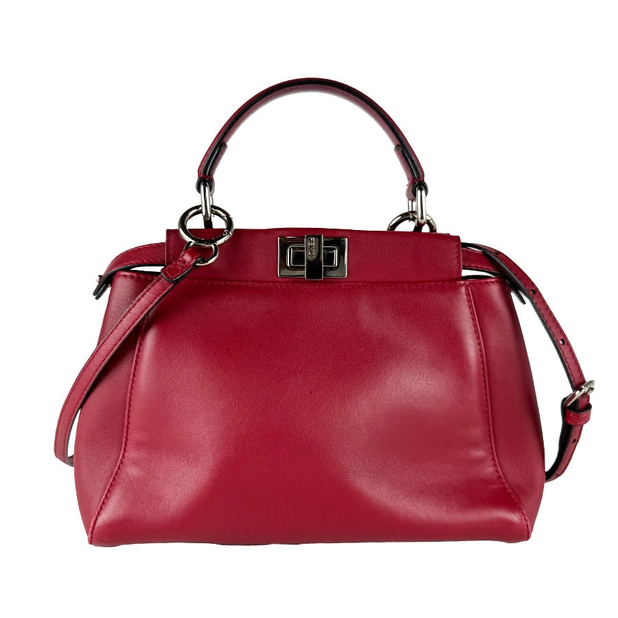 フェンディ FENDI ハンドバッグ ショルダーバッグ バッグバグズ モンスター ピーカブー ミニ レザー レッド レディース 8BN244-7RK【中古】 z10791