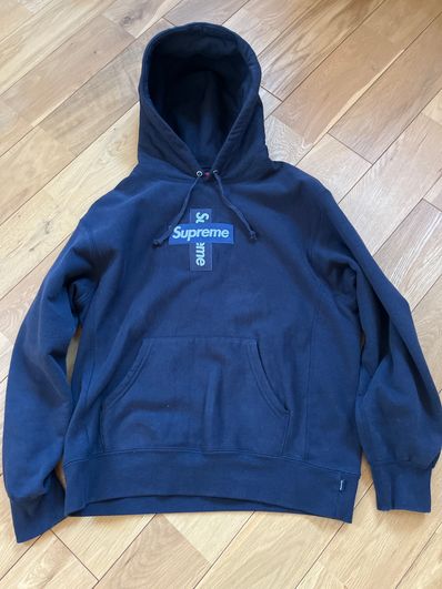 Supreme Cross Box Logo Hooded Sweatshirt "Navy"