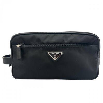 PRADA プラダ クラッチバッグ トライアングルロゴ ナイロン サファイアーノレザー ブラック 黒 シルバー金具 メンズ【中古品】