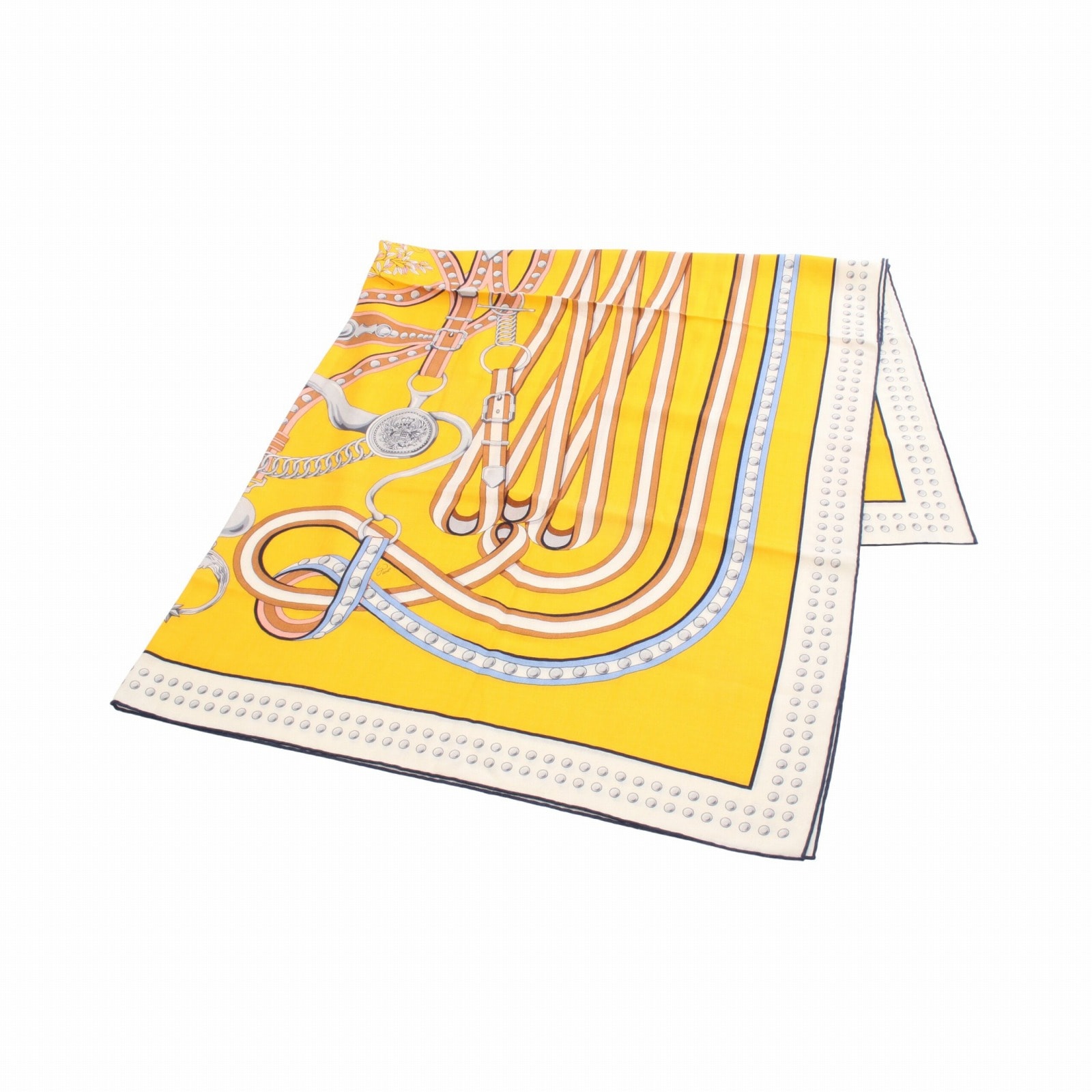 エルメス HERMES カレジェアン カレ140 Grand Tralala スカーフ 衣料品 シルク カシミヤ シルク レディース イエロー系 / マルチカラー 【中古】