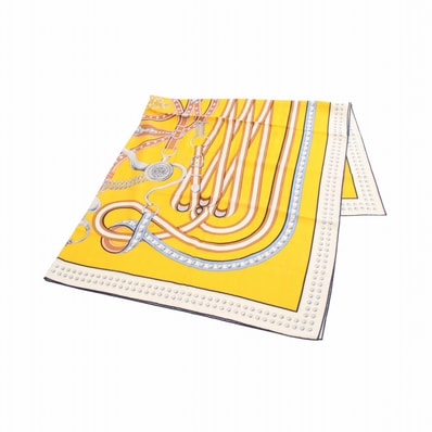 エルメス HERMES カレジェアン カレ140 Grand Tralala スカーフ 衣料品 シルク カシミヤ シルク レディース イエロー系 / マルチカラー 【中古】