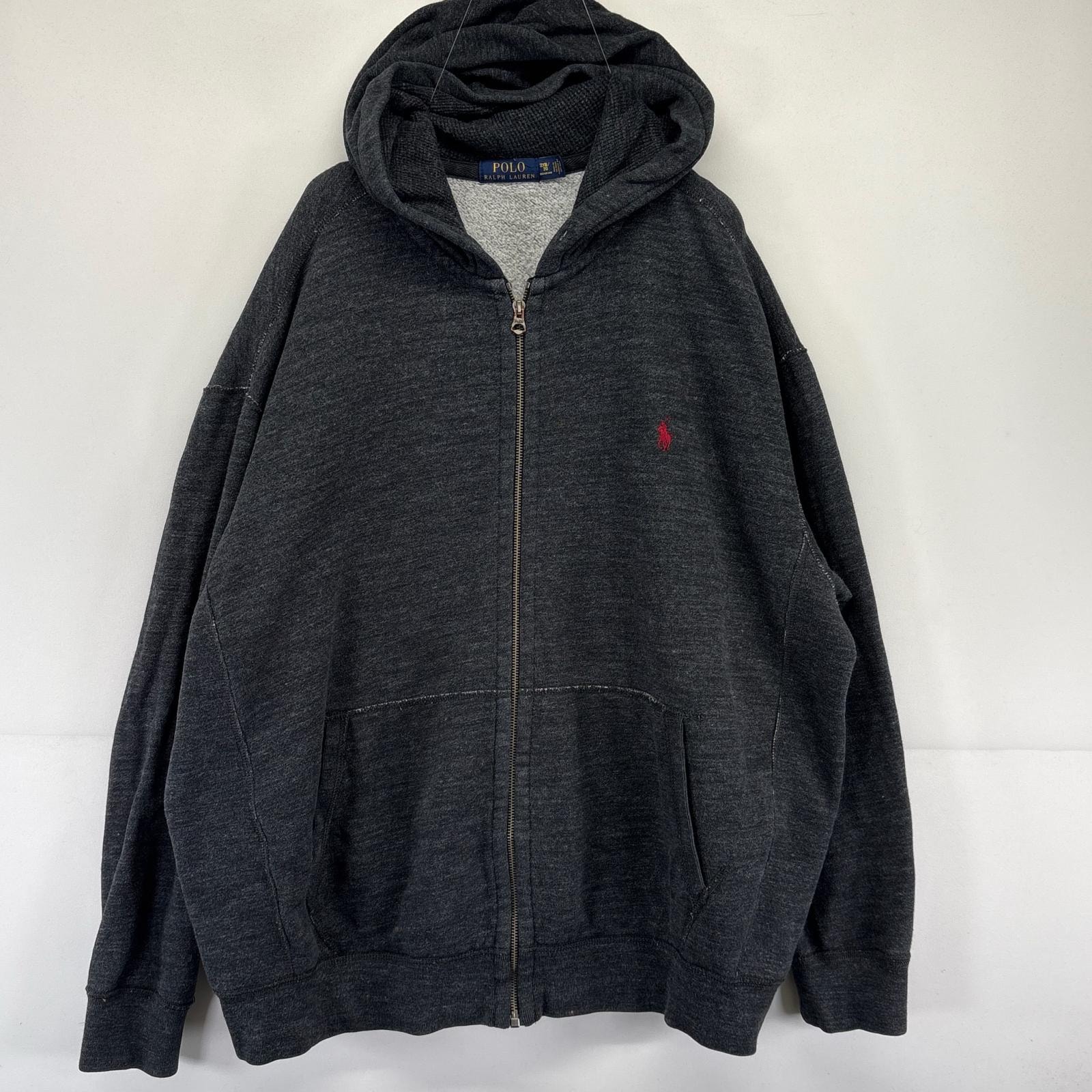 古着 ポロ・ラルフローレン POLO RALPH LAUREN スウェット フルジップ パーカー ワンポイントロゴ 大きいサイズ 2XB  グレー系 メンズ