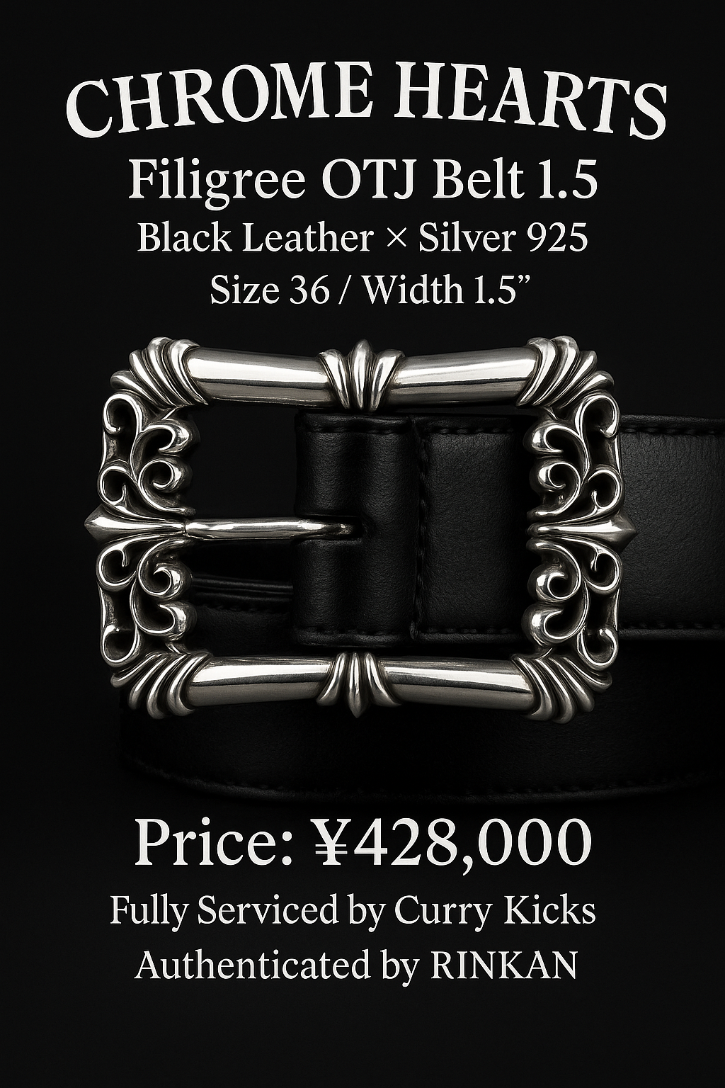 Chrome Hearts Filigree OTJ Buckle Leather Belt "Black/Silver"