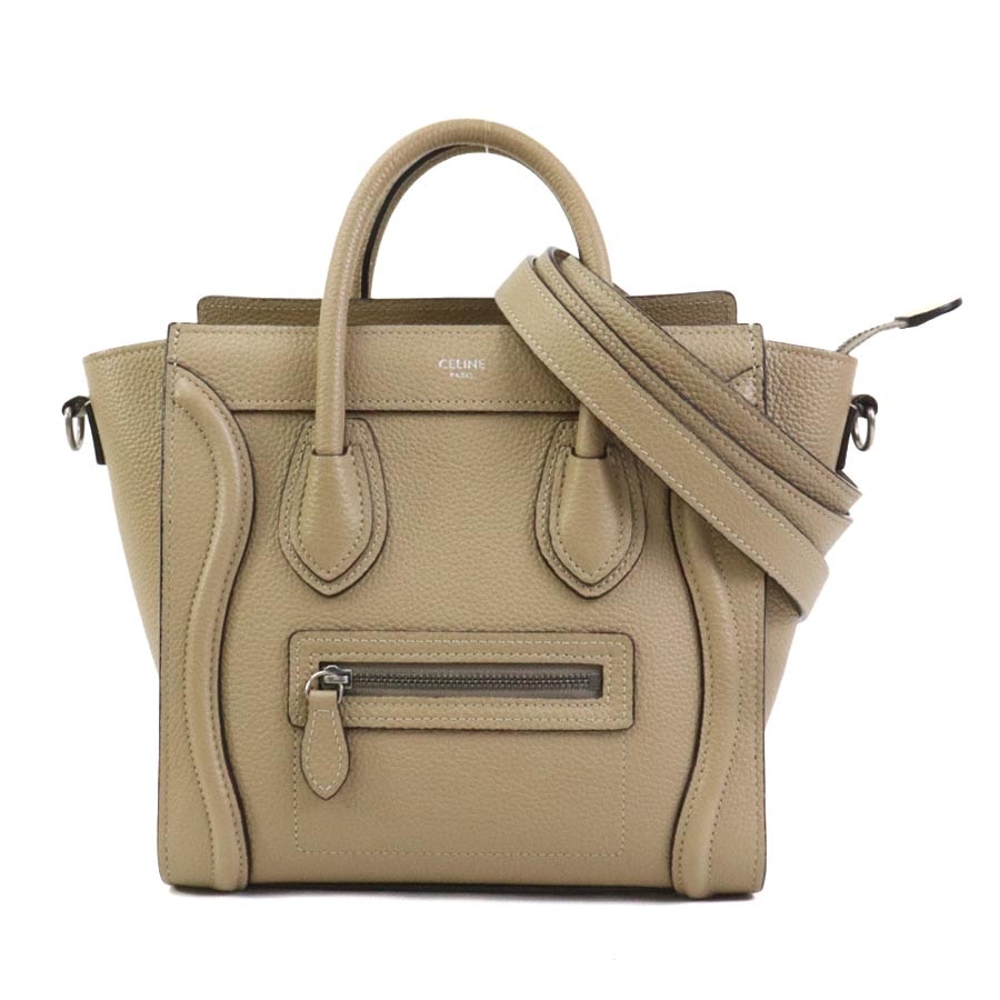 セリーヌ CELINE ハンドバッグ ショルダーバッグ ラゲージ ナノ ショッパー レザー ベージュ レディース【中古】 90317k