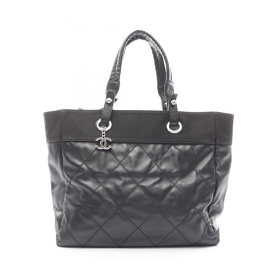 シャネル CHANEL パリビアリッツMM トートバッグ バッグ PVCコーティングキャンバス レザー レディース ブラック系 A34209 【中古】