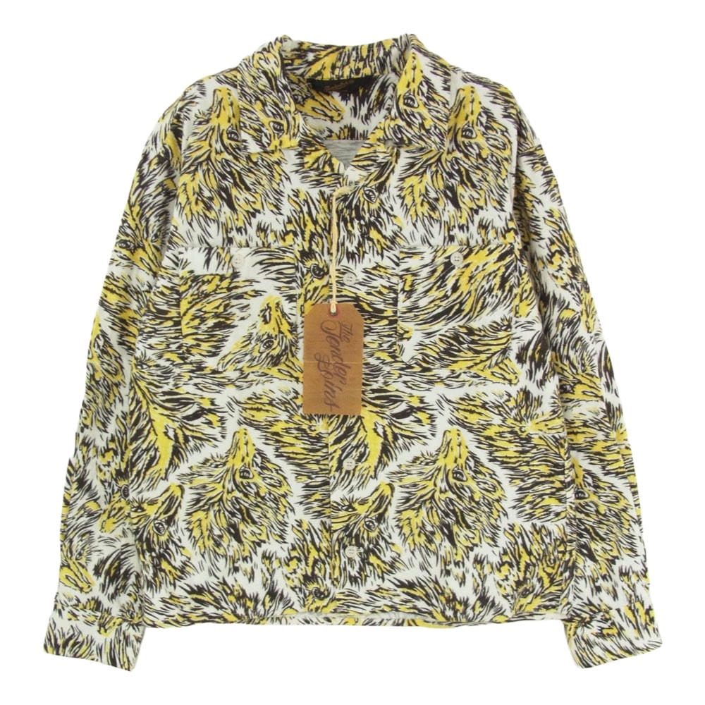 TENDERLOIN テンダーロイン T-PRINT FLANNEL SHT WOLF オープンカラー ウルフ柄  フランネル シャツ 長袖 イエロー系 XS【中古】