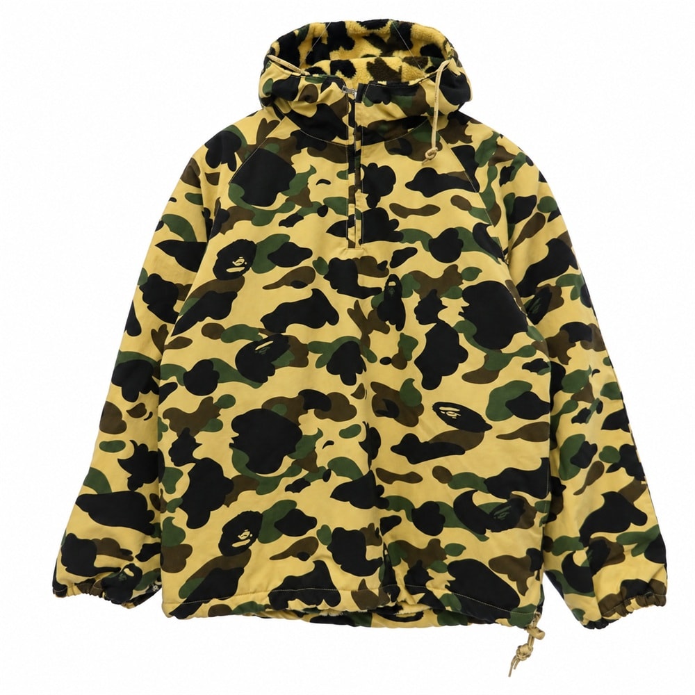 A BATHING APE アベイシングエイプ 90s 00s 1ST CAMO NYLON ANORAK HOODIE ファースト カモ イエローカモ 猿迷彩 裏ボア フリース ナイロン アノラック パーカー S マルチカラー系 S【中古】