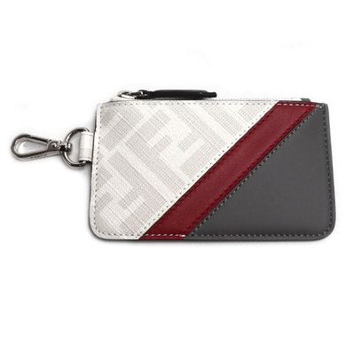 FENDI フェンディ ズッカ カードケース コインケース グレー ホワイト レッド 7M0343 メンズ【中古】【美品】