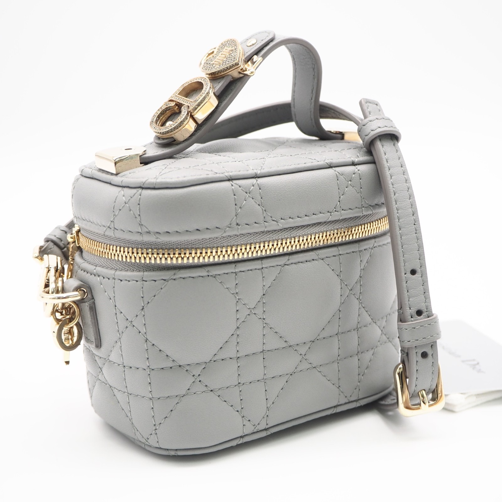 美品 Christian Dior クリスチャンディオール レディディオール マイクロ バニティバッグ S0918ONMJ 2wayショルダーバッグ グレー ラムスキン レディース