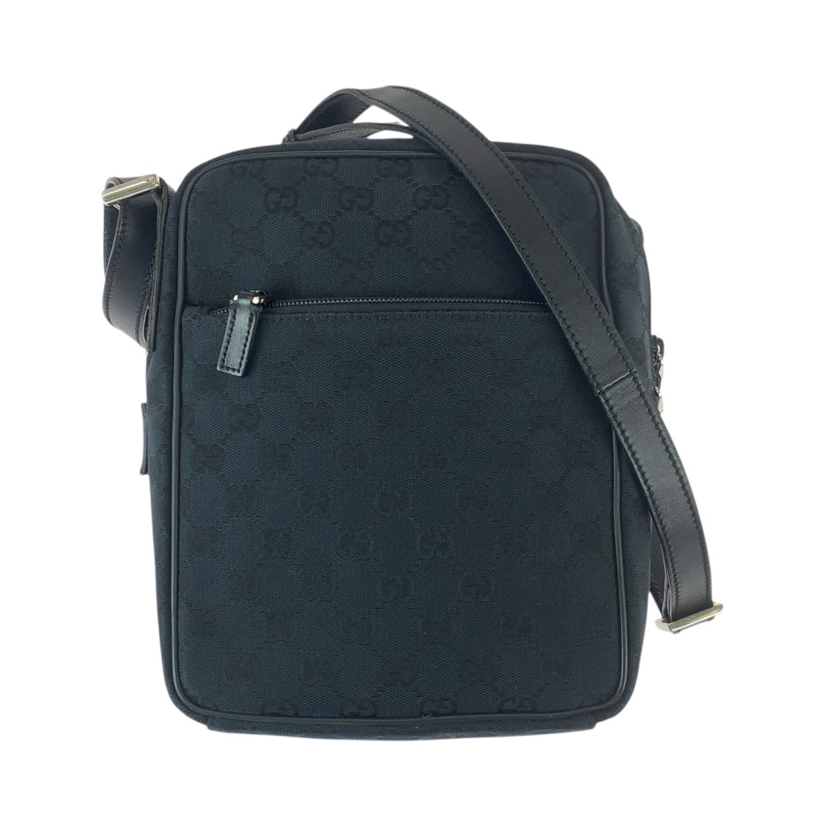 美品 GUCCI グッチ ブラック 黒 シルバー金具 GGキャンバス レザー/ ショルダーバッグ メッセンジャーバッグ 505685 【中古】