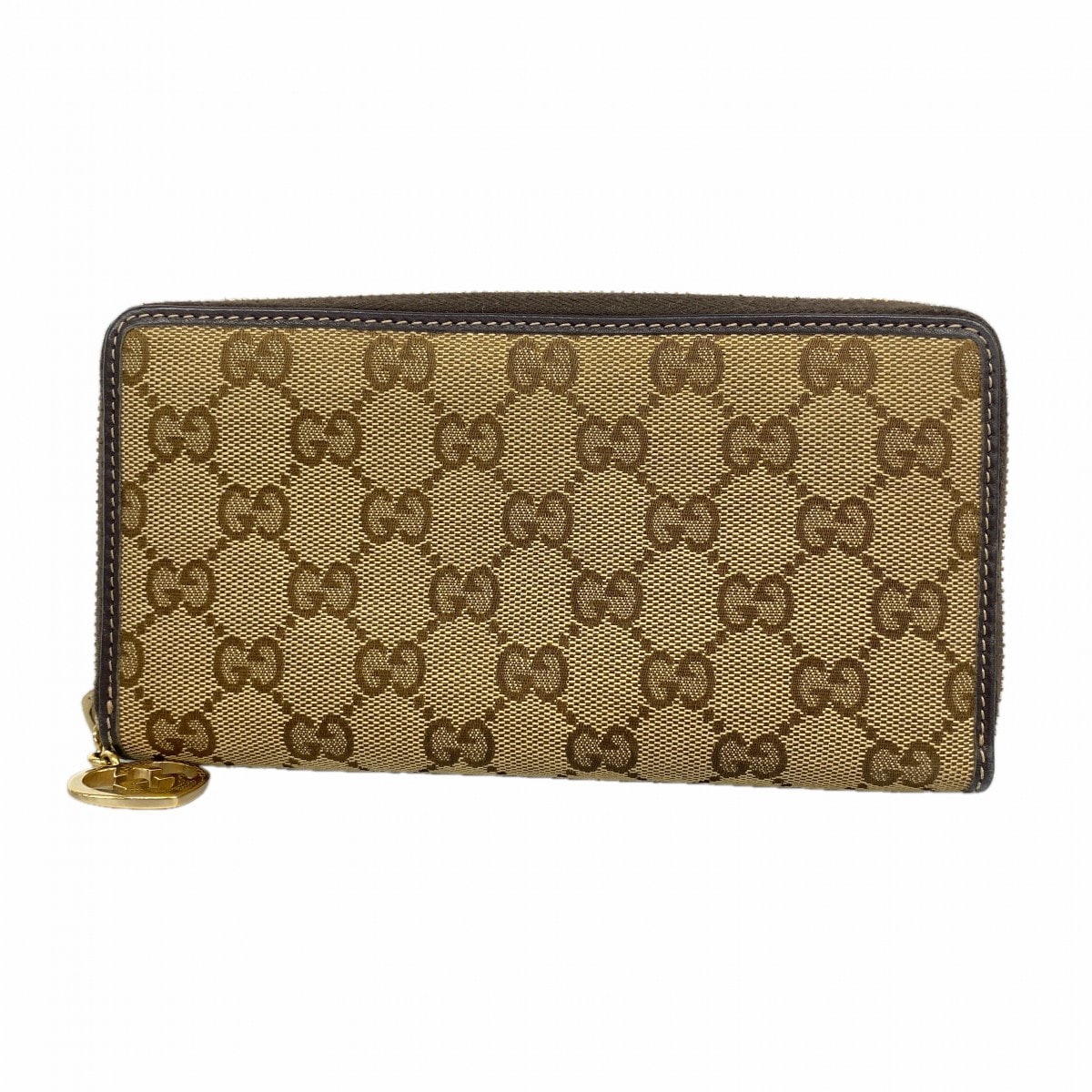 【6db1862-k】グッチ 長財布 GGキャンバス 308005 キャンバス ベージュ シャンパンゴールド金具【中古】レディース