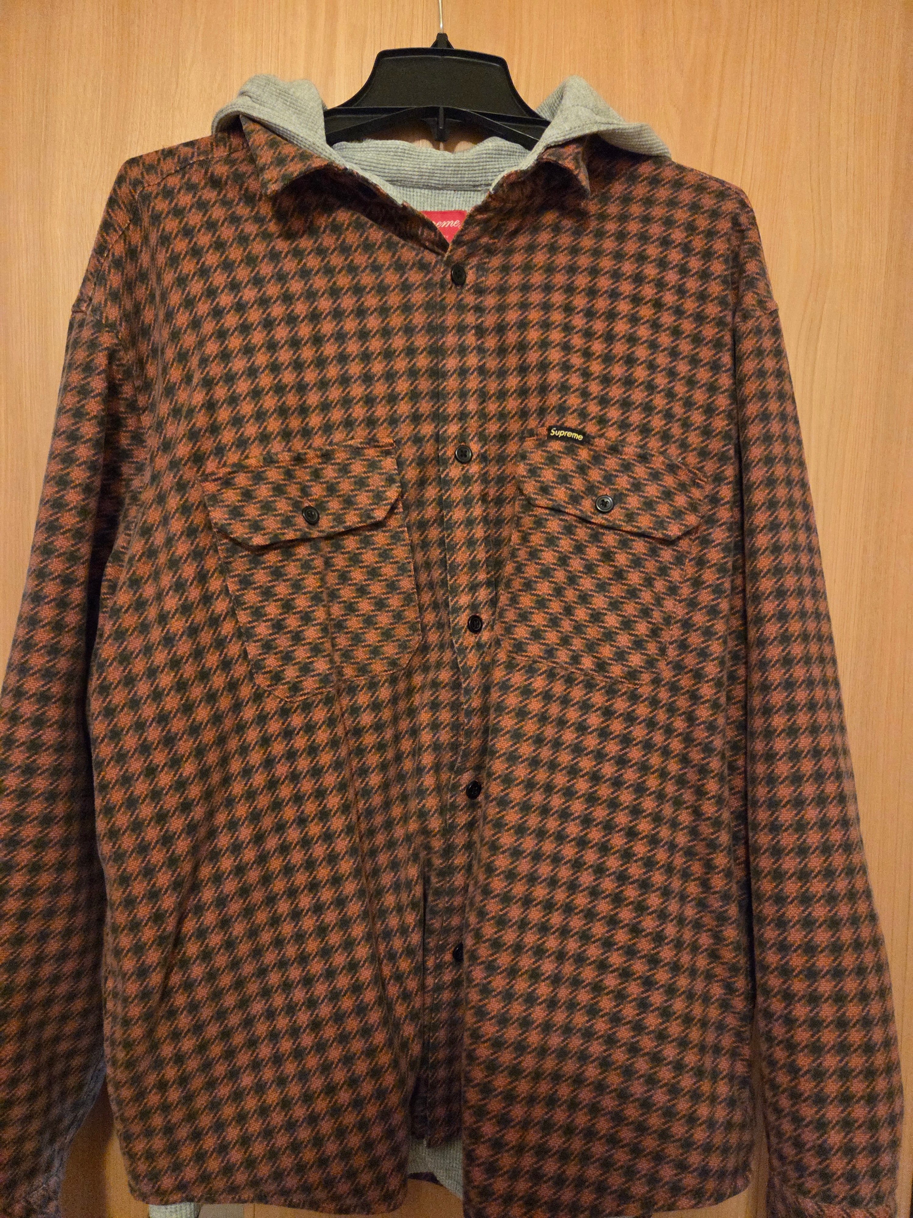 Supreme Houndstooth Flannel Hooded Shirt "Red"