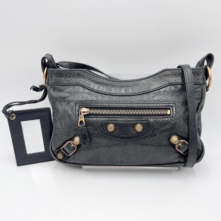 BALENCIAGA(バレンシアガ)ジャイアント ヒップ ショルダーバッグ ヴィンテージ レザー ブラック ゴールド金具 斜め掛け可 237203 1000【中古】