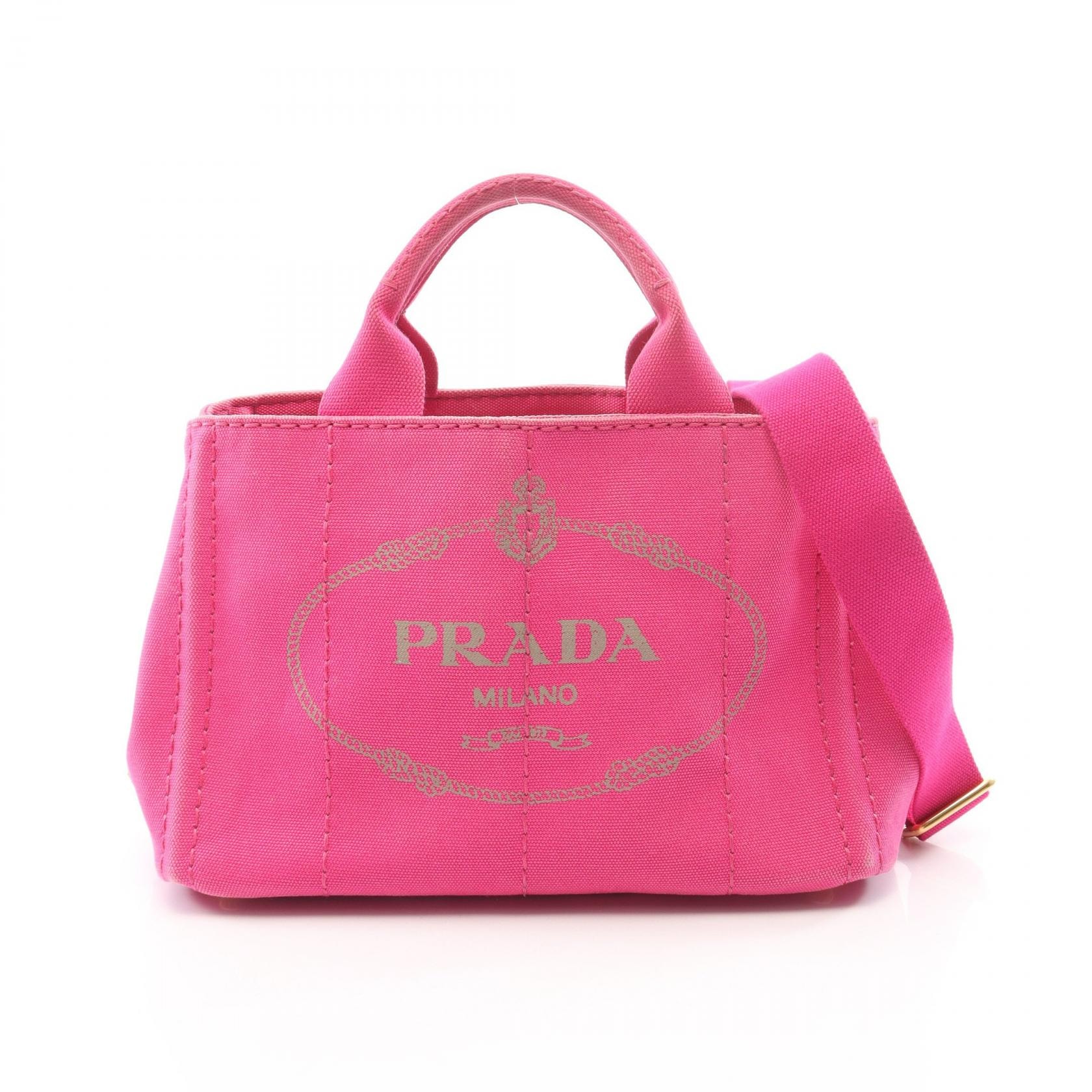 プラダ PRADA CANAPA カナパ ミニ 2WAY トートバッグ バッグ キャンバス レディース ピンク系 【中古】