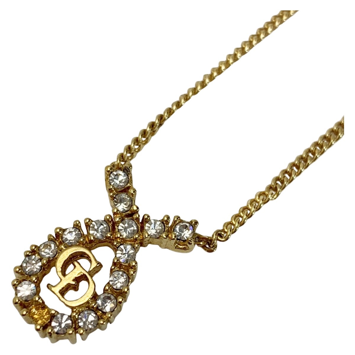 Christian Dior クリスチャンディオール CDロゴ GPメッキ ラインストーン ゴールド ネックレス レディース