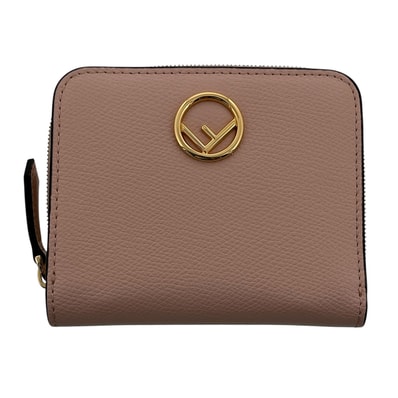 【再値下げ】FENDI フェンディ エフイズ コンパクトウォレット 二つ折り財布 レザー ピンク ゴールド金具 レディース【中古】