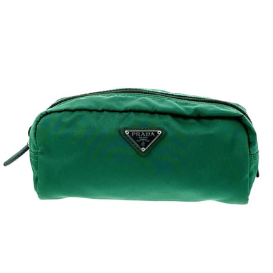 PRADA プラダ テスート トライアングルロゴ ポーチ 1NA350 ナイロン グリーン レディース【中古】