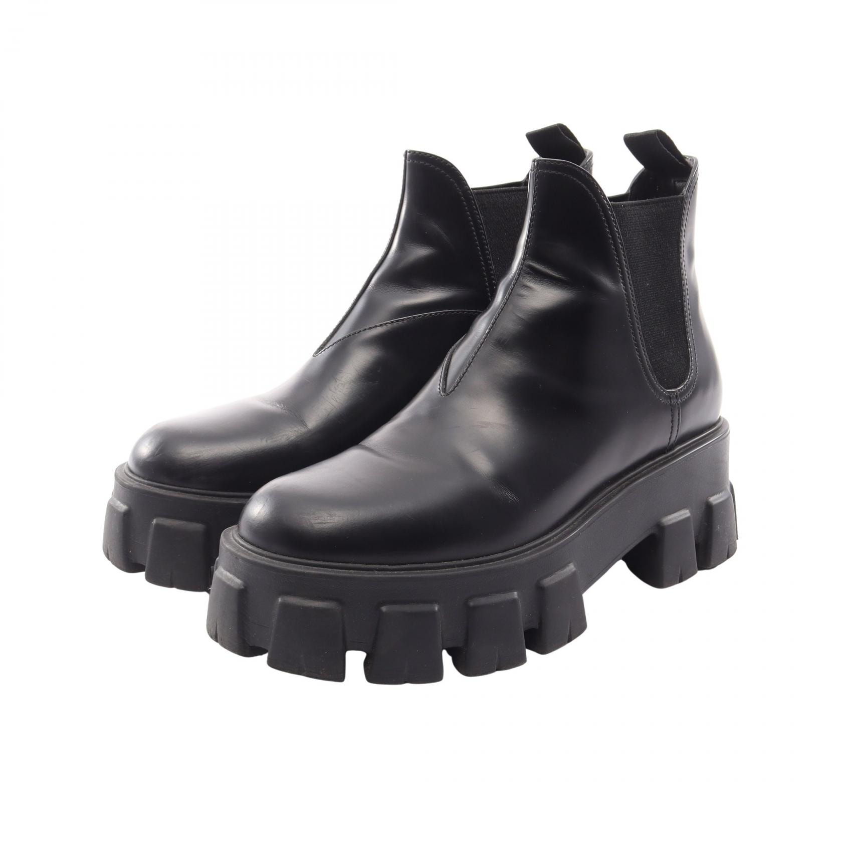 プラダ PRADA モノリス ブラッシュド ブーツ 靴 レザー レディース ブラック系 【中古】