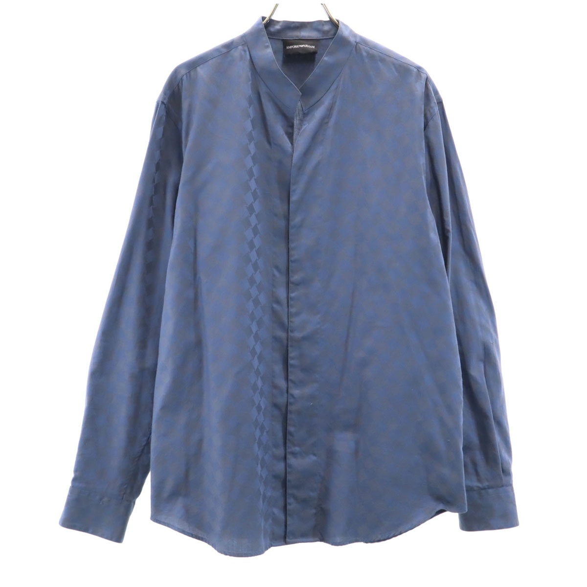 Emporio Armani エンポリオアルマーニ 総柄 長袖 スキッパー シャツ M ネイビー系