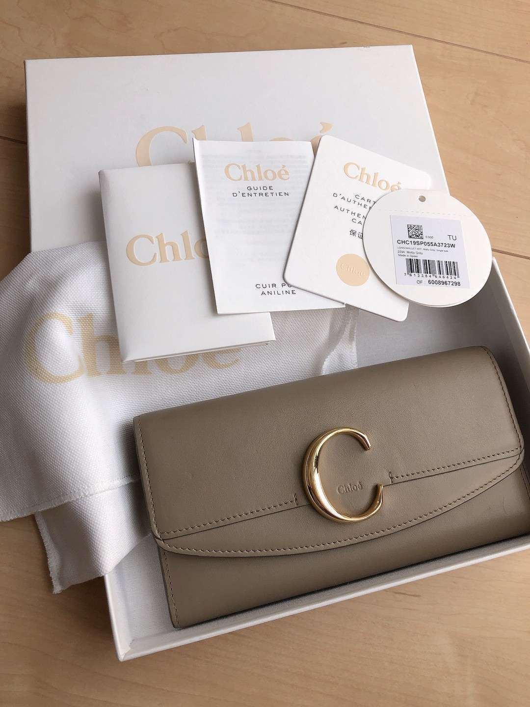 Chloe Chloe Long Wallet With Flap In Shiny Calfskin "Motty Grey"