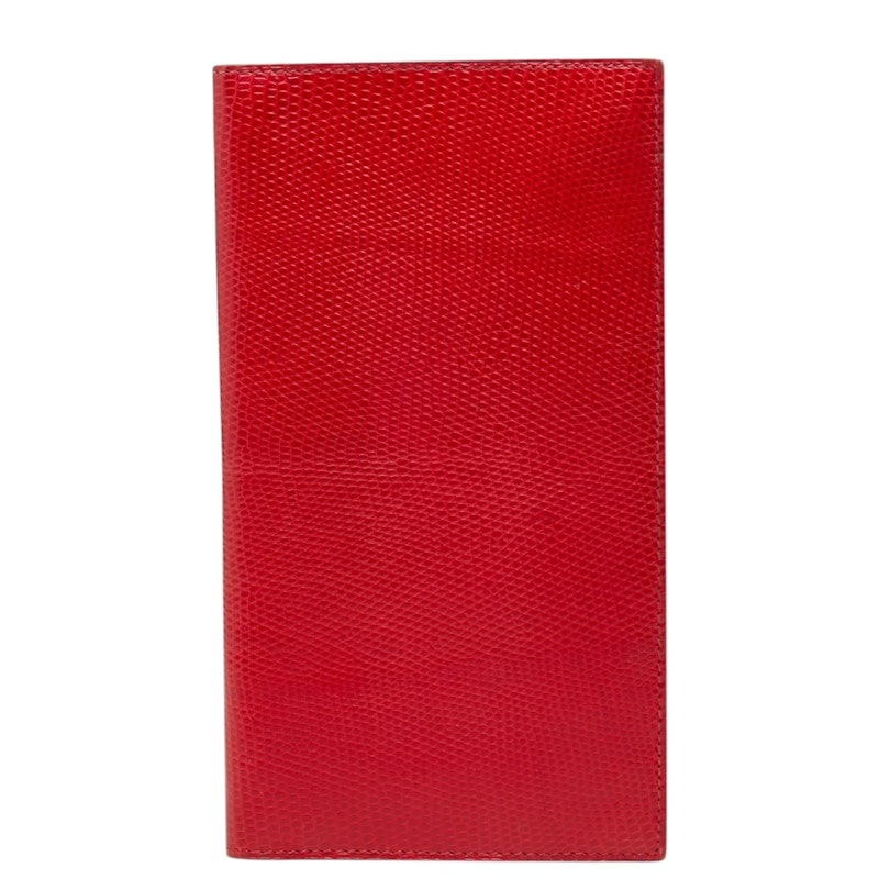 エルメス 二つ折り財布 長財布 レッド リザード レディース HERMES 中古