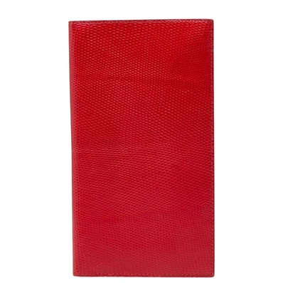 エルメス 二つ折り財布 長財布 レッド リザード レディース HERMES 中古