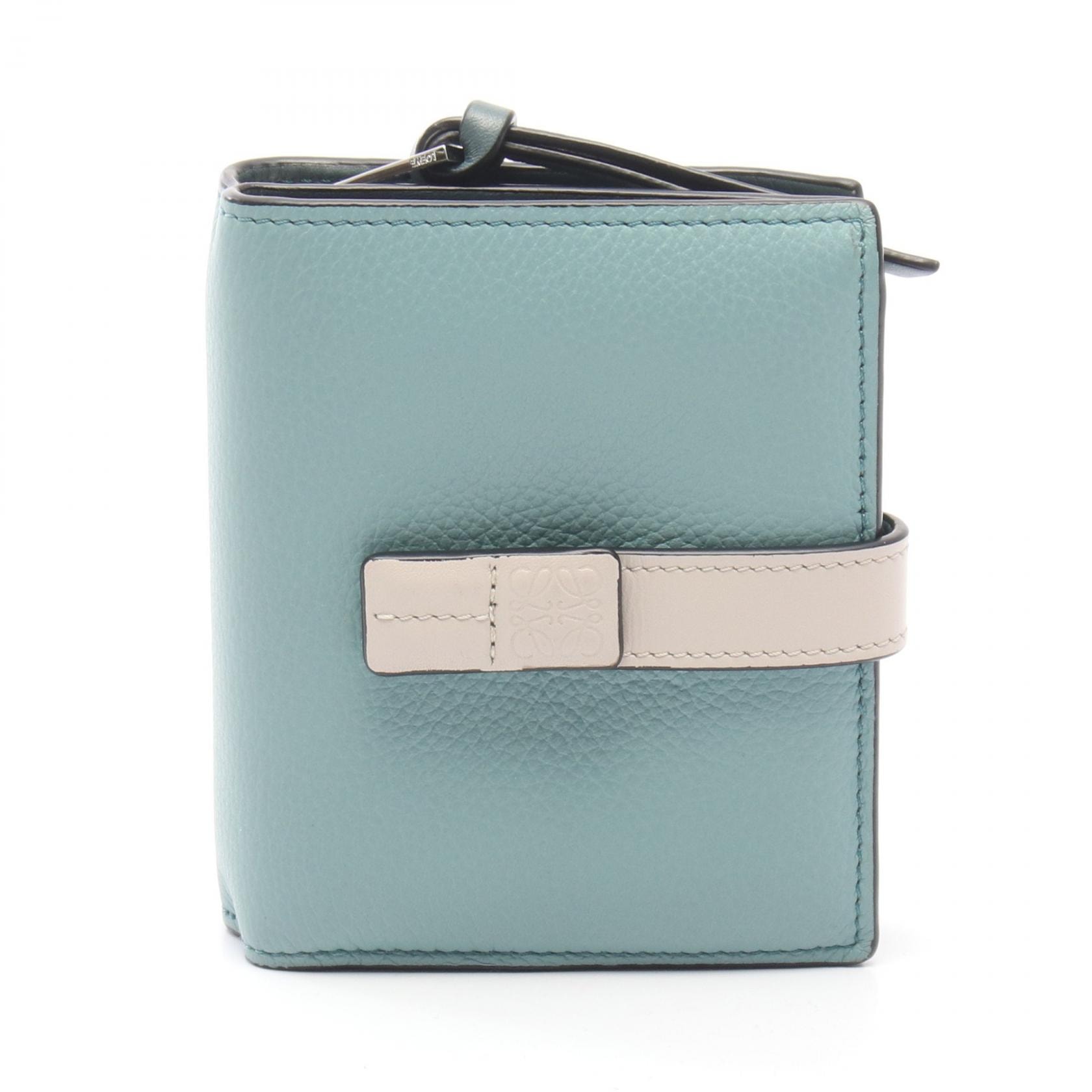 ロエベ LOEWE コンパクトジップウォレット 二つ折り財布 財布 レザー レディース ブルー系 / ホワイト系 124 12 Z44 【中古】