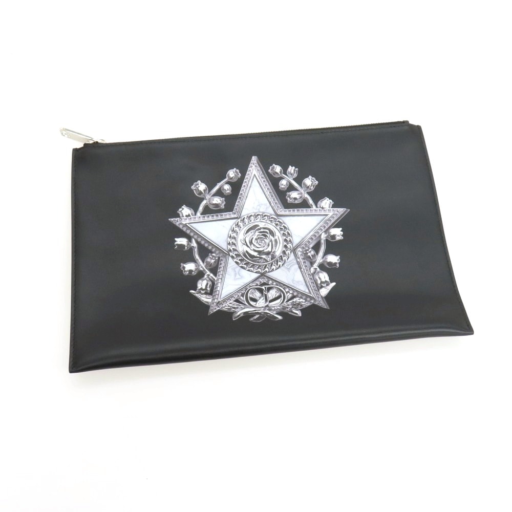Dior ディオール スターローズロゴレザーミニクラッチバッグポーチ A (未使用に近い)】【中古】ディオール Dior レザー スター×ローズ