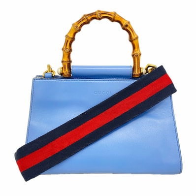 ★最終価格【6ie6701】グッチ ハンドバッグ バンブー 470271 レザー スカイブルー ゴールド金具 2wayバッグ【中古】レディース