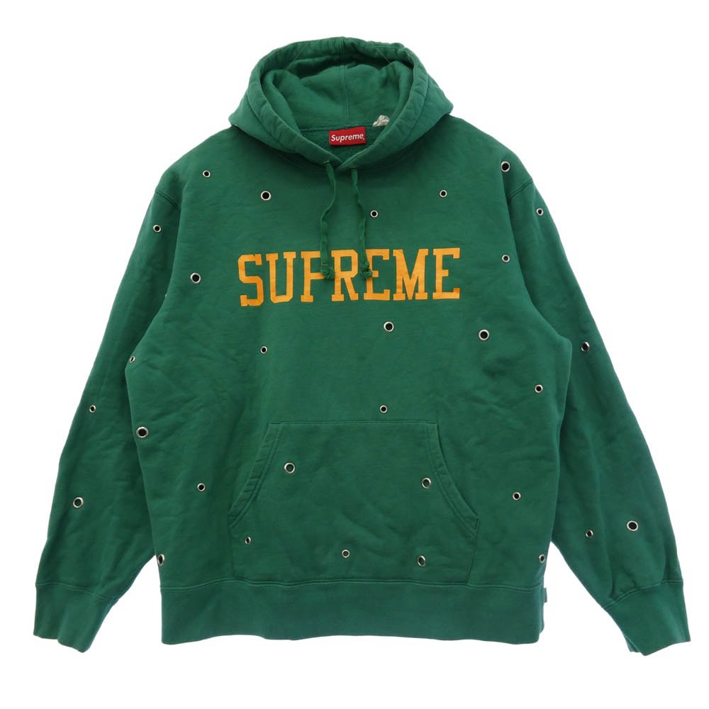 Supreme シュプリーム 20SS EYELET HOODED SWEATSHIRT アイレット フーデッド スウェット ロゴプリント ハトメ プルオーバー パーカー グリーン系 M【中古】