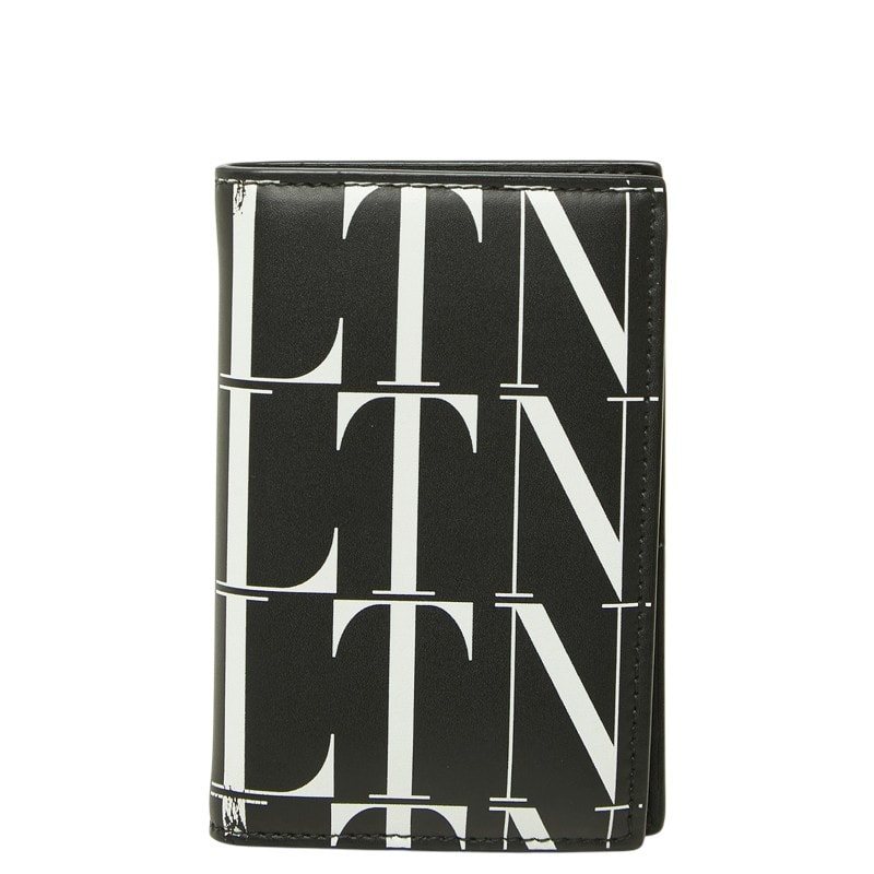 ヴァレンティノ VLTNロゴ カードケース ブラック ホワイト レザー レディース VALENTINO 中古