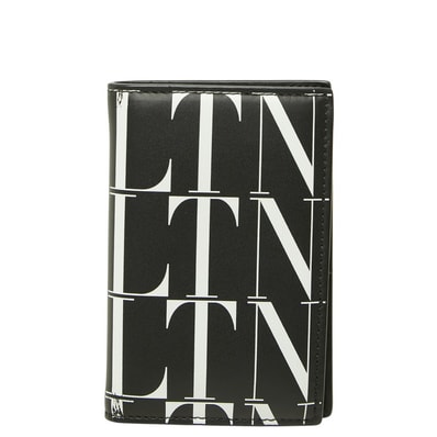 ヴァレンティノ VLTNロゴ カードケース ブラック ホワイト レザー レディース VALENTINO 中古