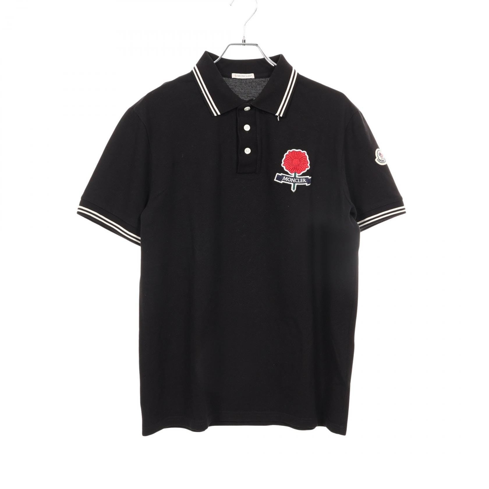 モンクレール MONCLER フラワー 刺繍 ポロシャツ 衣料品 トップス コットン メンズ ブラック系 【中古】
