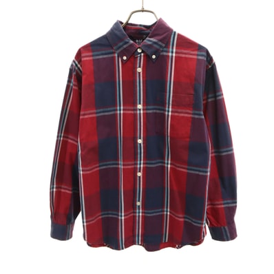 GAP ギャップ チェック柄 長袖 ボタンダウンシャツ XL レッド系