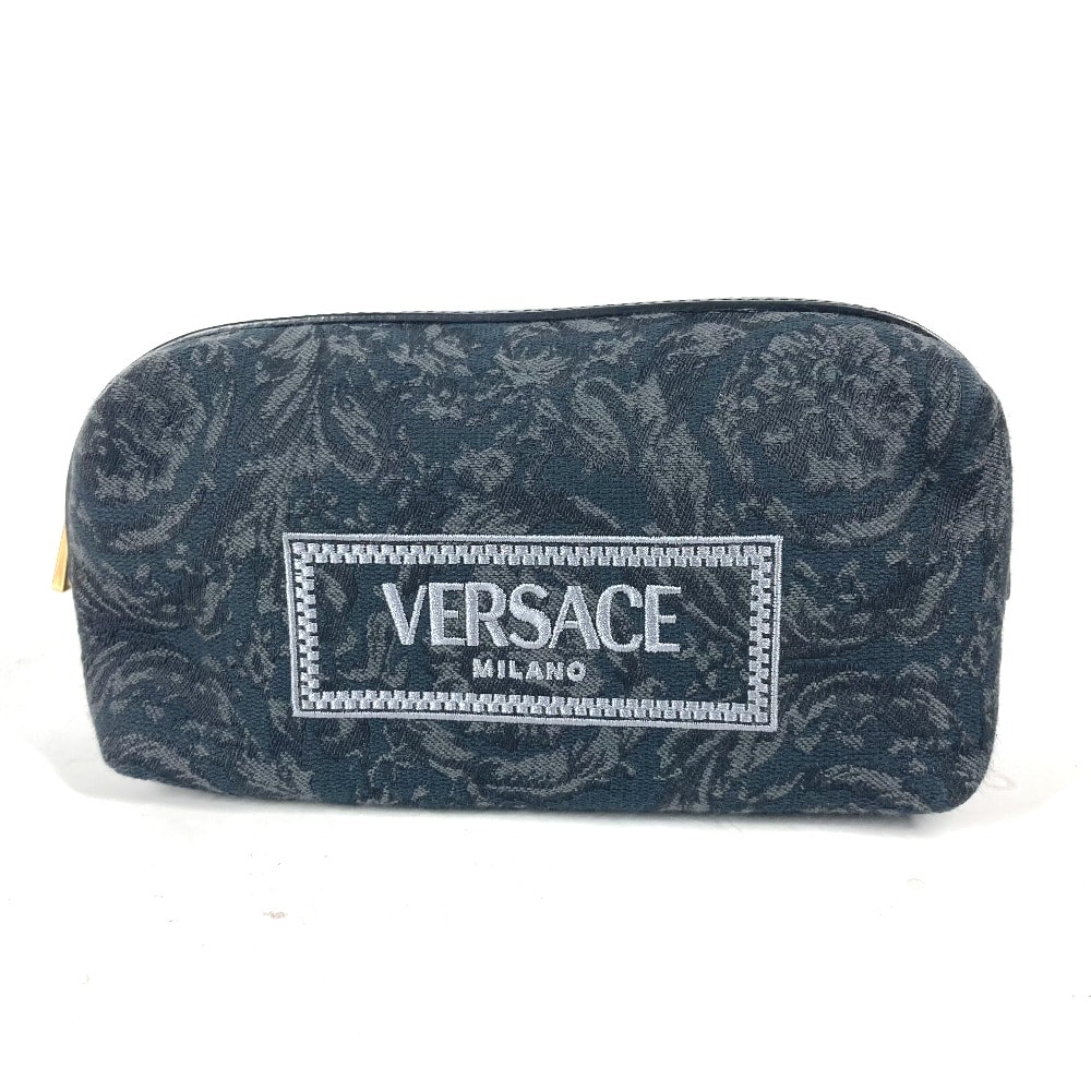ヴェルサーチ VERSACE ロゴ メイクポーチ 化粧ポーチ マルチポーチ ポーチ キャンバス ブラック系 未使用