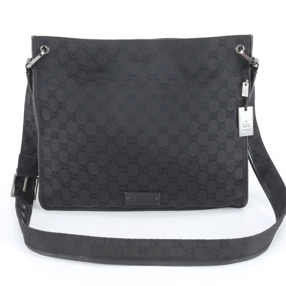 グッチ GGキャンバス 90656 ショルダーバッグ レザー×キャンバス