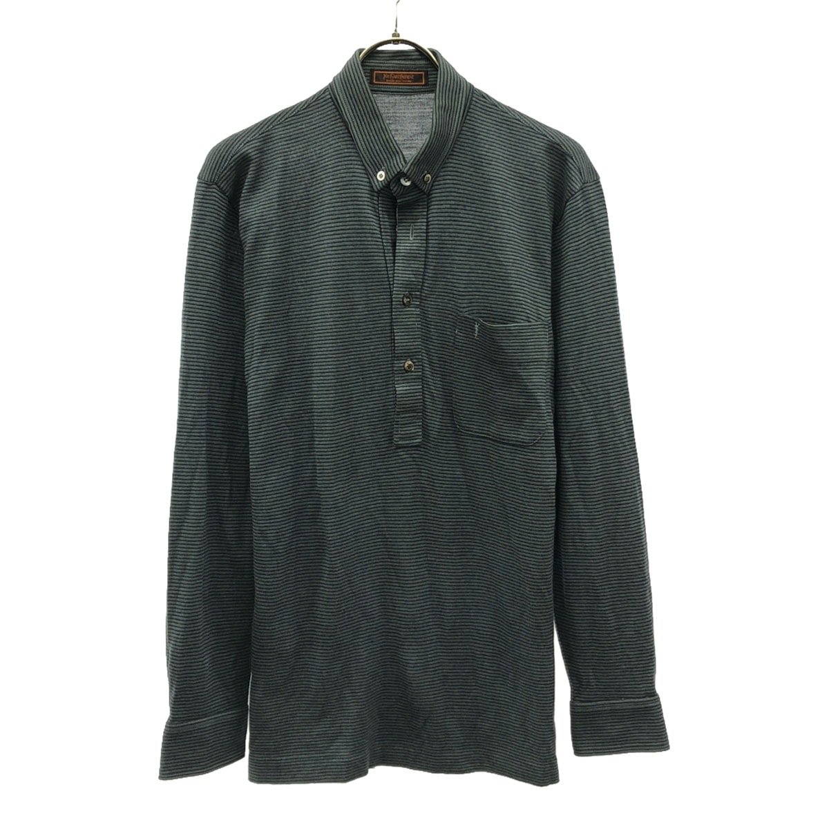 YVES SAINT LAURENT イヴサンローラン 90s オールド ボーダー柄 長袖 ボタンダウン ポロシャツ M グレー系