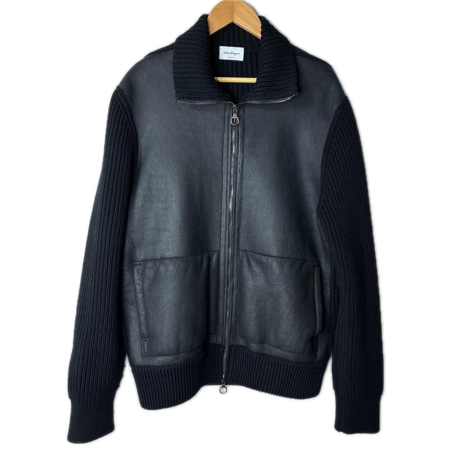 Salvatore Ferragamo サルヴァトーレフェラガモ ジャケット ムートン×ラムレザー 50123 ブラック SIZE XL