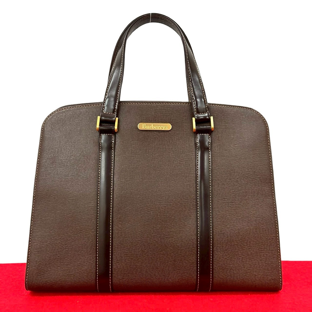 BURBERRY バーバリー ロゴ 金具 ノバチェック レザー ハンドバッグ ブラウン
 h53-7