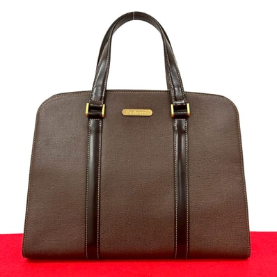 BURBERRY バーバリー ロゴ 金具 ノバチェック レザー ハンドバッグ ブラウン
h53-7