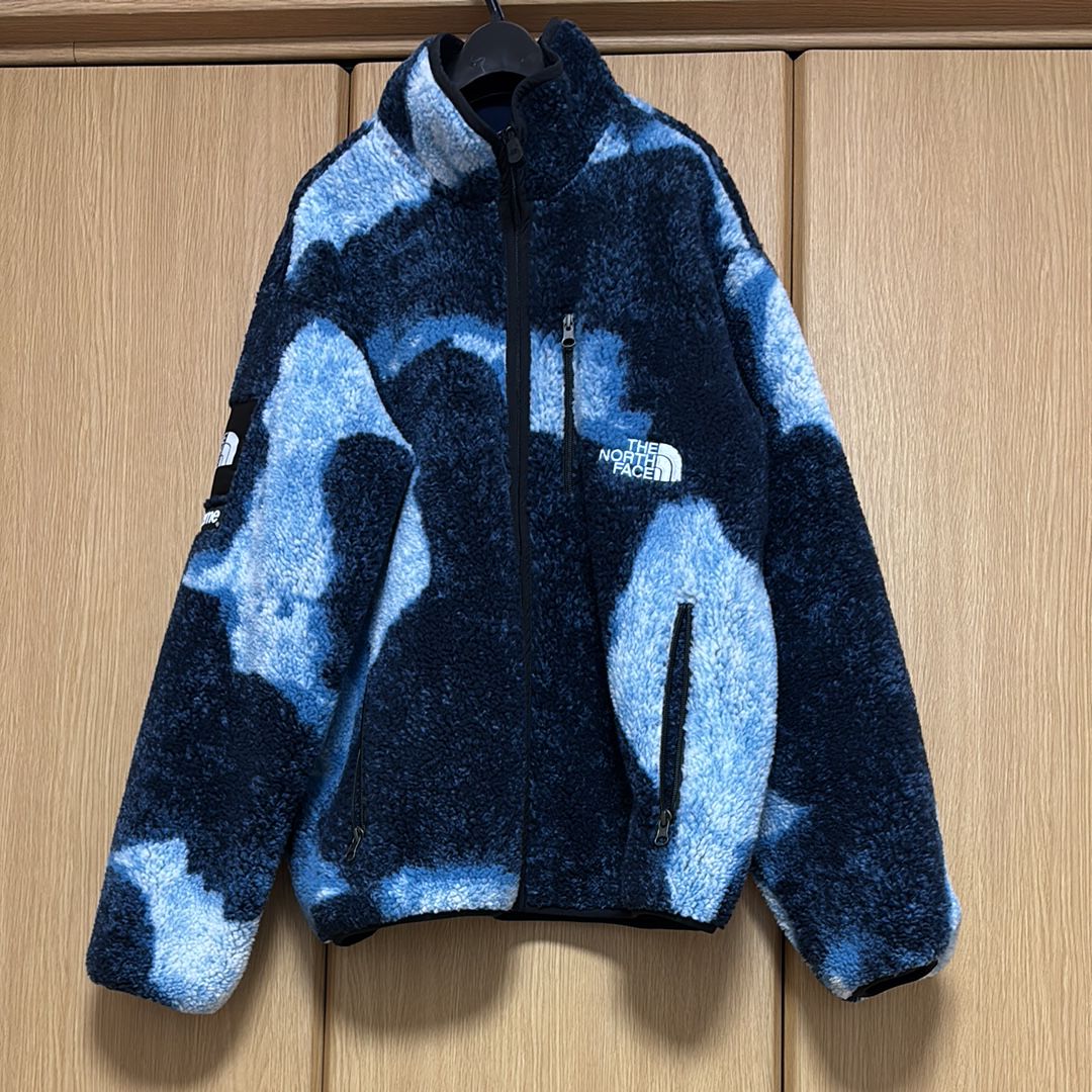 Supreme x The North Face Bleached Denim Print Fleece Jacket "Indigo"