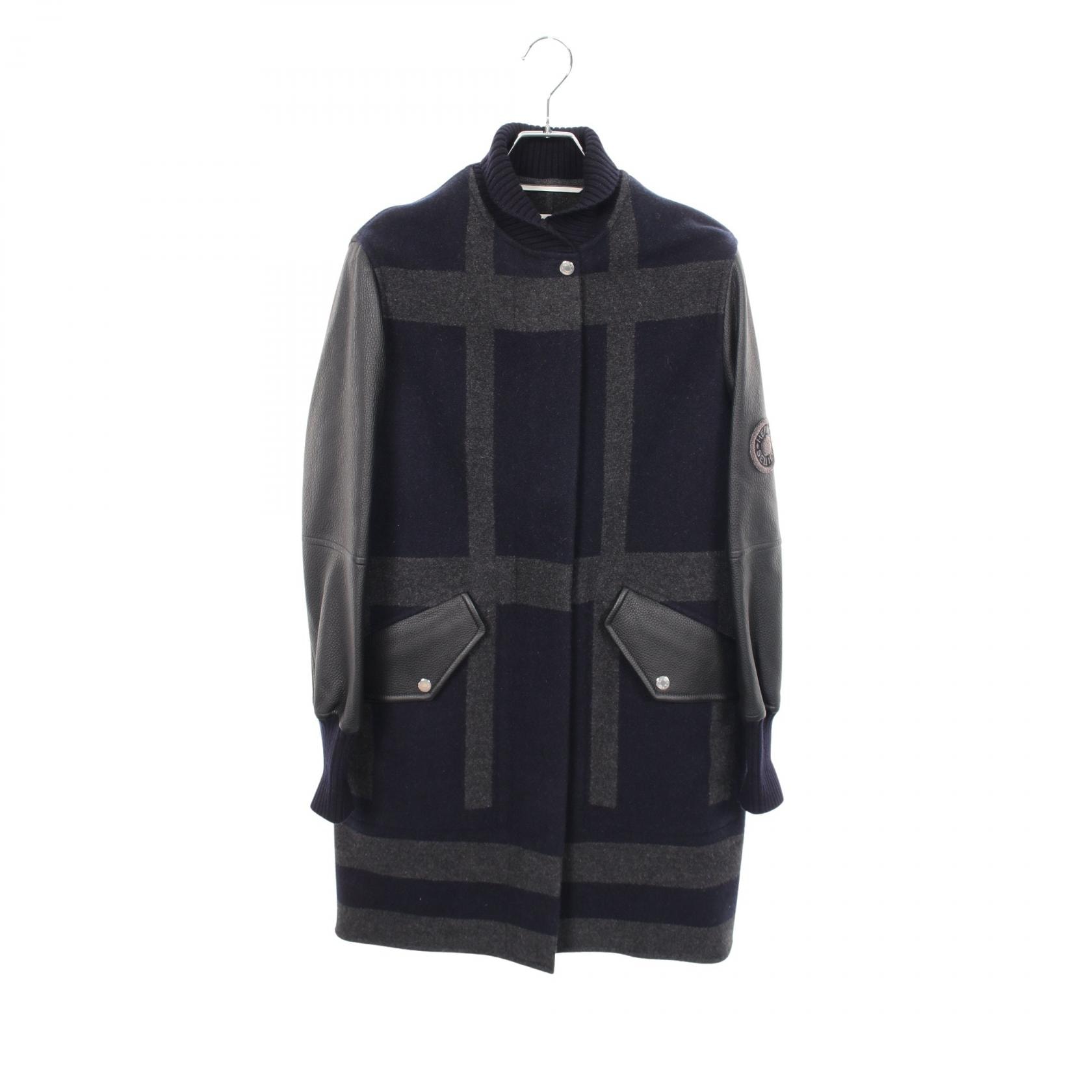 エルメス HERMES バーシティ ブルゾン 衣料品 アウター カシミヤ レザー レディース ネイビー系 / グレー系 / ブラック系 【中古】