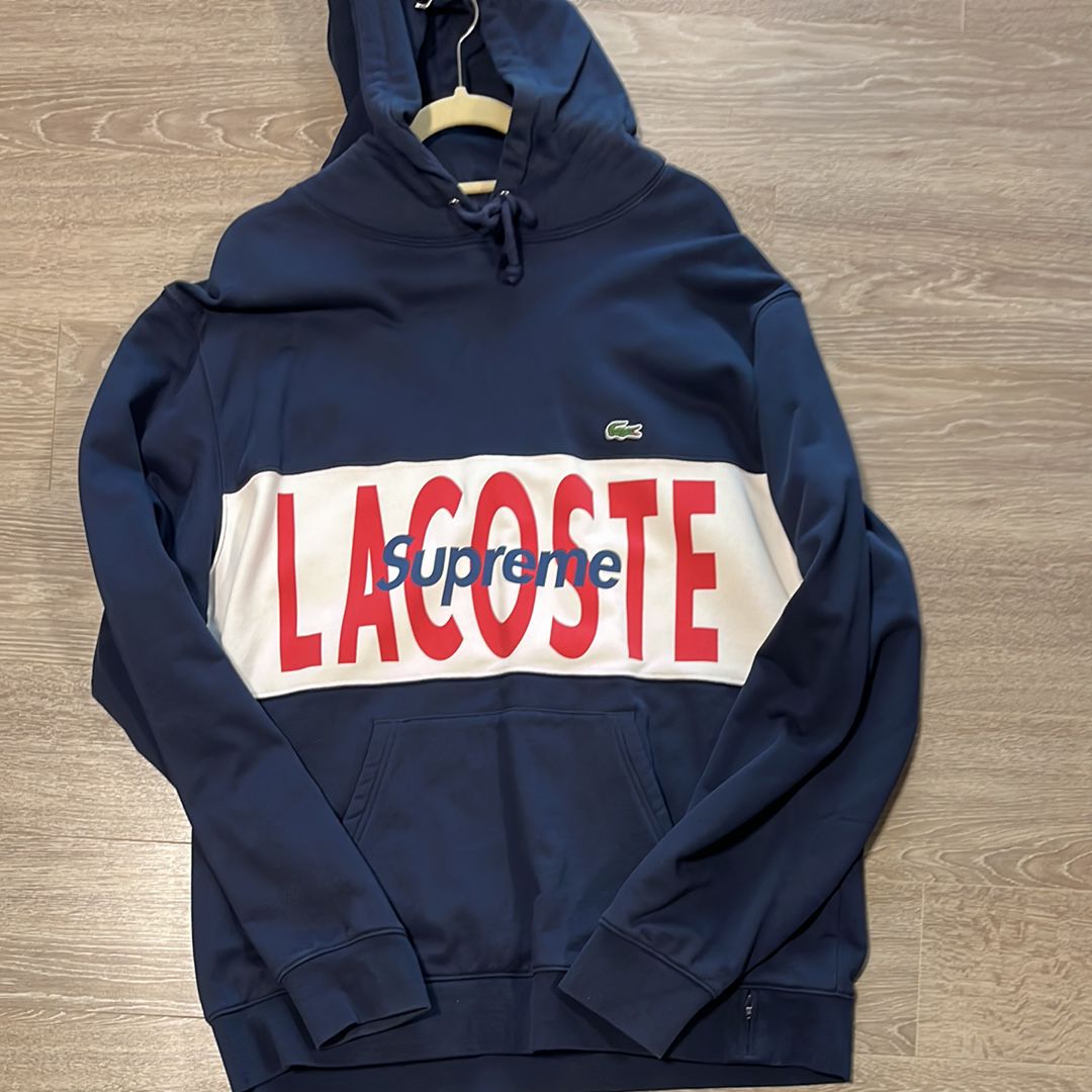 Supreme / Lacoste Logo Panel Hooded Sweatshirt "Navy"