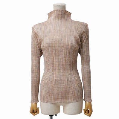 PLEATS PLEASE ISSEY MIYAKE プリーツプリーズ イッセイミヤケ カットソー サイズ3 チェック柄 プリーツ ハイネック 長袖 プルオーバー ブランド古着【中古】20260408/RA8912